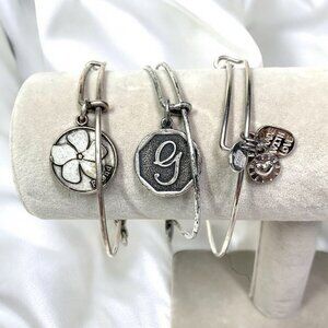 Alex and Ani Silver Charm Bangle Bundle Trio Friend Initial G Heart Adjustable